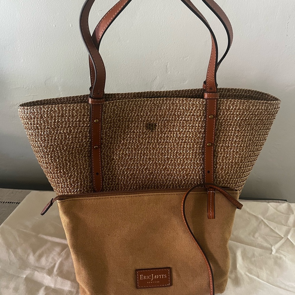 Eric Javits Woven Brown and Tan Tote